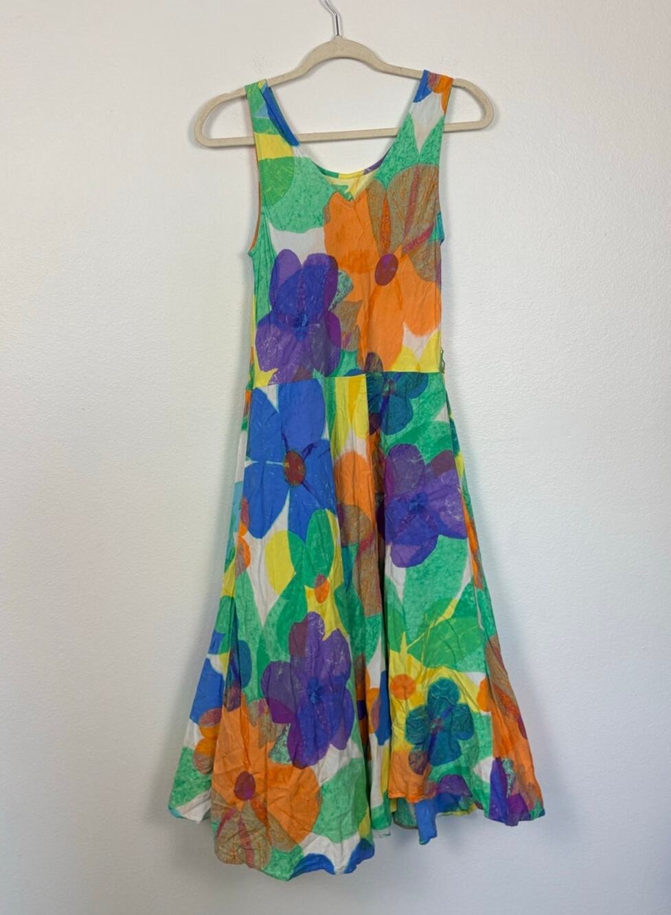 Jams World Crepe Flower Colorful All Over Print A Line Rayon Dress Small